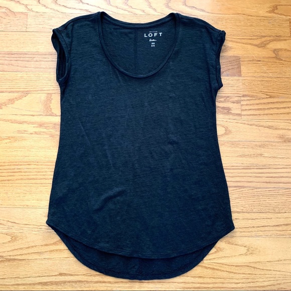 LOFT Tops - LOFT Linen Tee Shirt in Black with Scoop Neckline